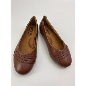 SoftWalk Safi Comfort Flat Leather Shoe Cognac Brown 8WW Wide NEW